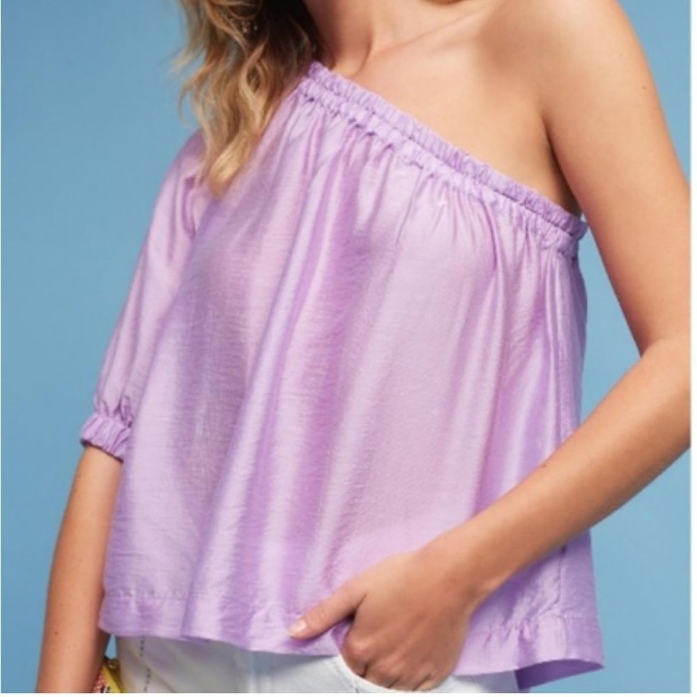 Anthropologie Maeve Leonie One Shoulder Top lilac purple flowy boho coquette